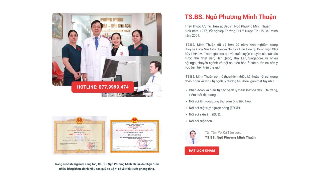Mục giới thiệu thành tựu quan trọng trong lĩnh vực y học của Bác sĩ Thuận