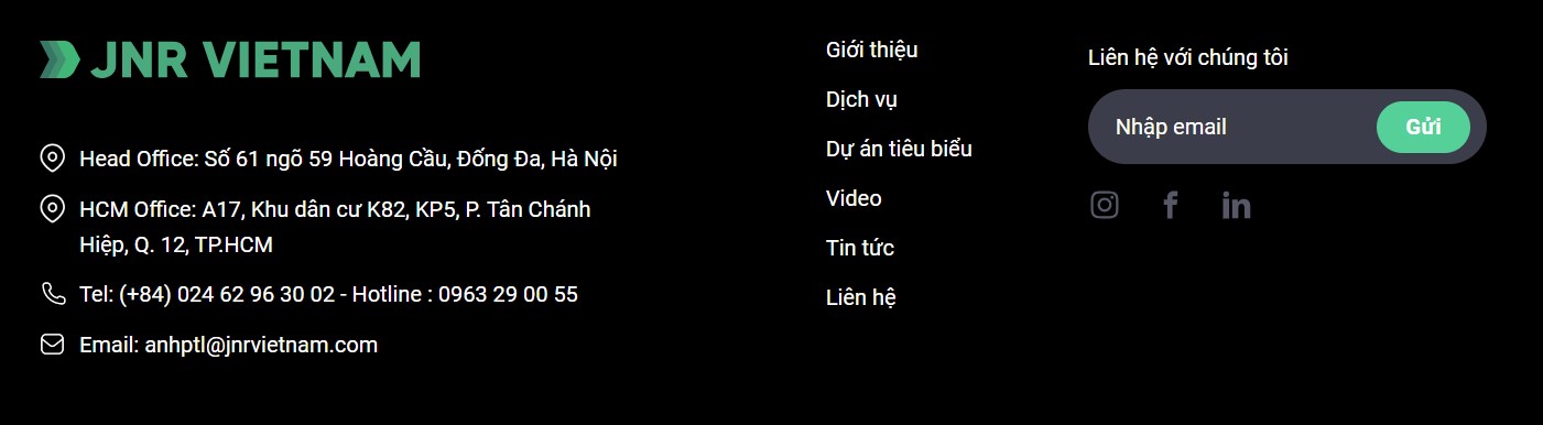Footer được thiết kế tinh tế và tinh gọn