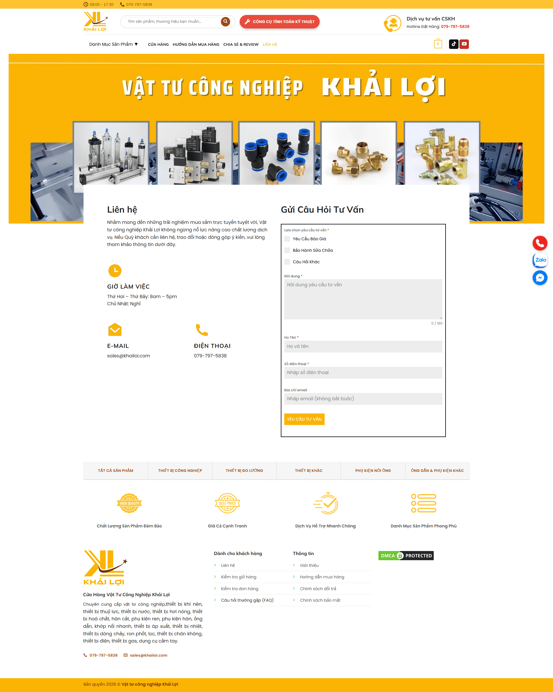 Giao diện trang liên hệ và yêu cầu báo giá