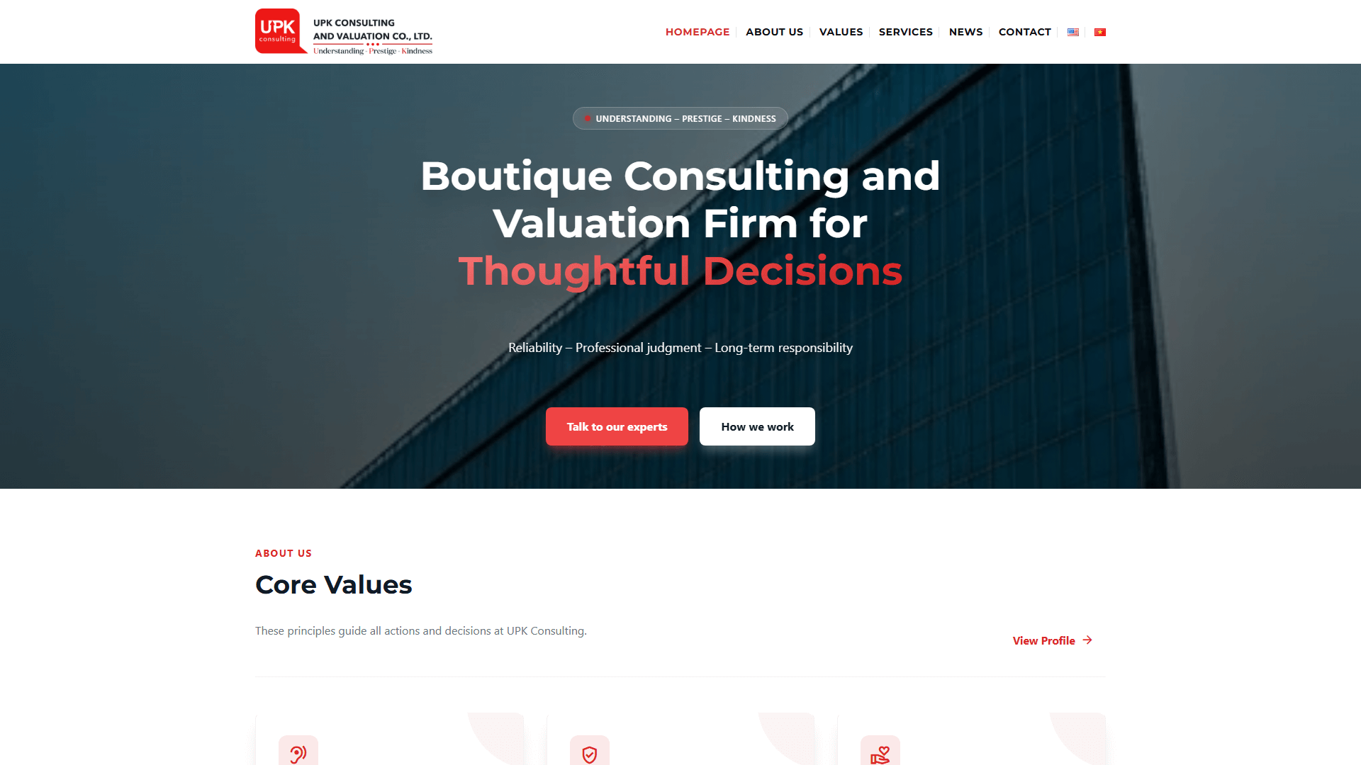 Dự án Thiết kế Website Tài chính Thẩm định giá UPK