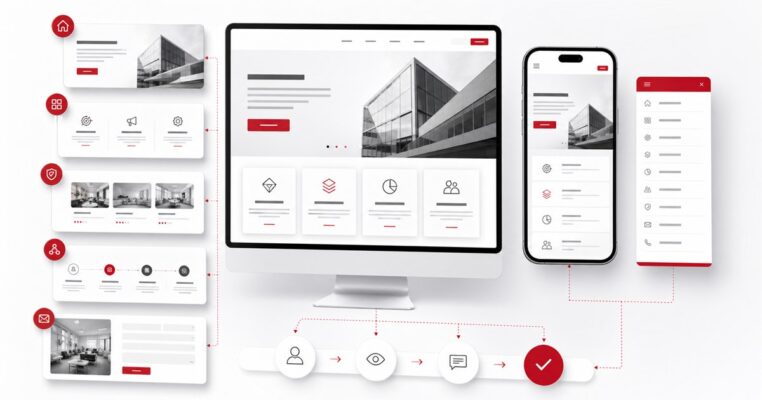 Cấu trúc website doanh nghiệp hiển thị trên desktop và mobile