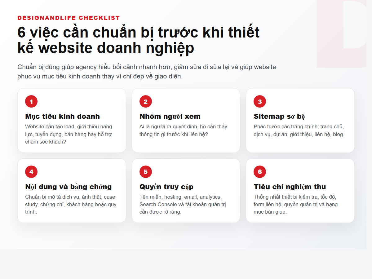 Checklist 6 nhóm việc cần chuẩn bị trước khi thiết kế website cho doanh nghiệp