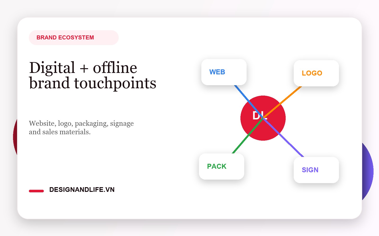 Hệ sinh thái thiết kế website nhận diện thương hiệu bao bì và bảng hiệu của Designandlife
