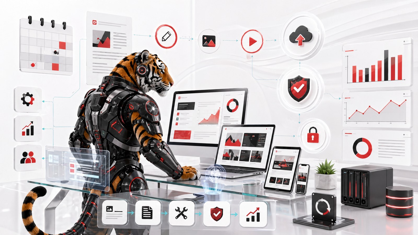 Quản trị nội dung bảo mật backup và vận hành website chuyên nghiệp với mascot cọp máy Designandlife