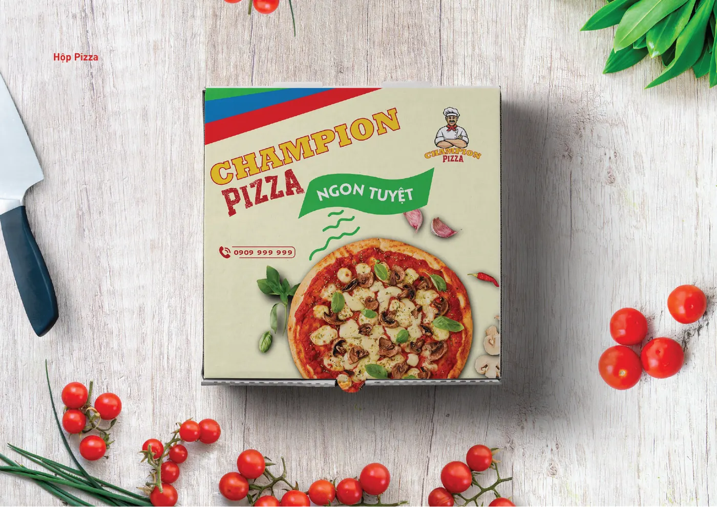 Dự án branding Champion Pizza trong lĩnh vực F&B do Designandlife thực hiện